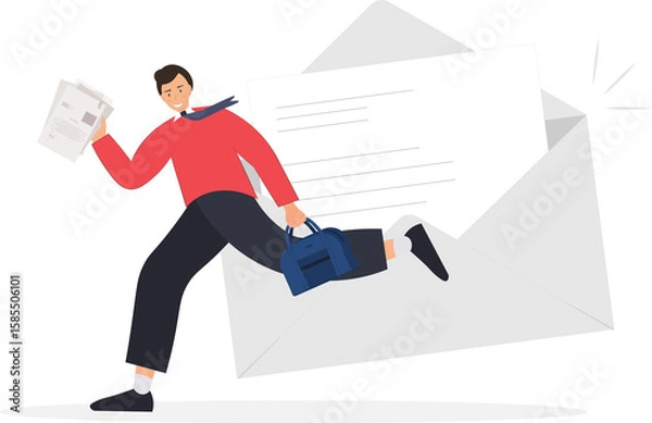 Obraz Person getting e-mail with documents, hurry up with information, communication concept