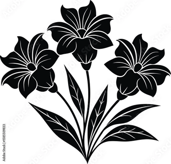 Fototapeta Three Flower Chain Forming Elegant Corner Silhouette