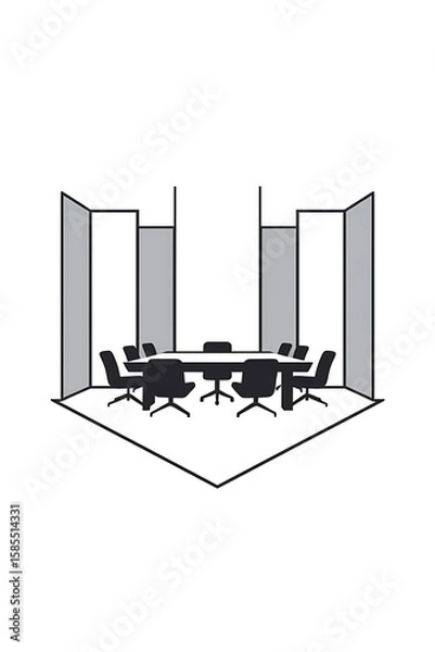 Obraz Conference room interior design illustration with modern furniture layout featuring a central
