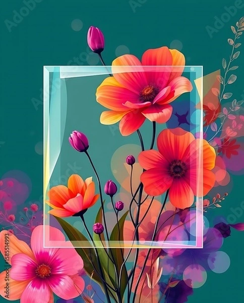 Obraz Elegant floral arrangement with vibrant blooms framed in a modern square display