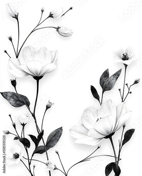 Obraz Elegant monochrome floral arrangement with delicate blooms and graceful stems design