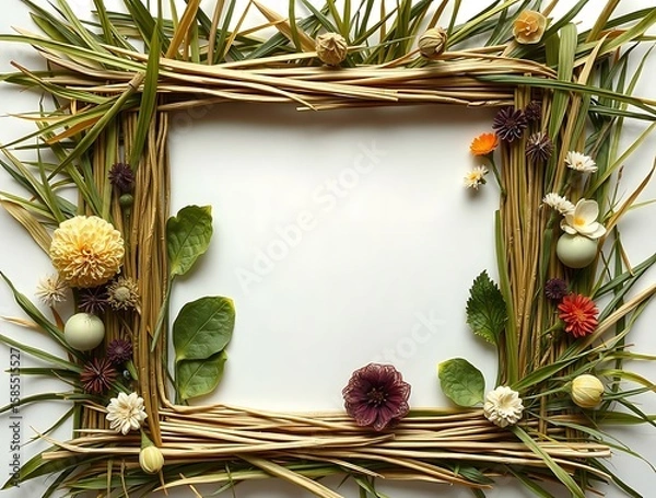 Obraz Elegant natural frame with floral and botanical elements for creative designs, showcasing delicate