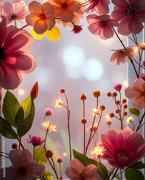 Obraz Floral Still Life: A Dreamy Composition of Flowers Against a Soft Light Background