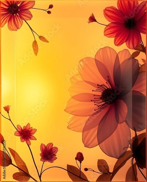 Obraz Floral symphony: delicate blooms in a golden frame creating a romantic ambiance