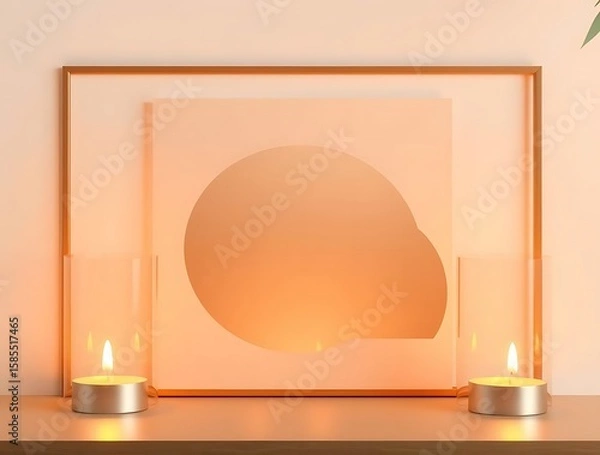 Obraz Minimalist framed artwork with warm gradient, illuminated by soft candlelight glow creating a