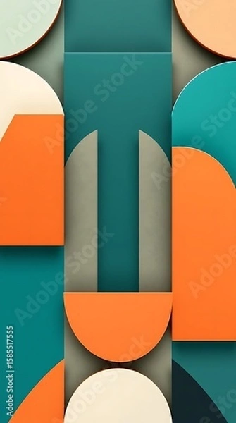 Obraz Modern Abstract Geometric Composition in Teal Orange and Cream Tones