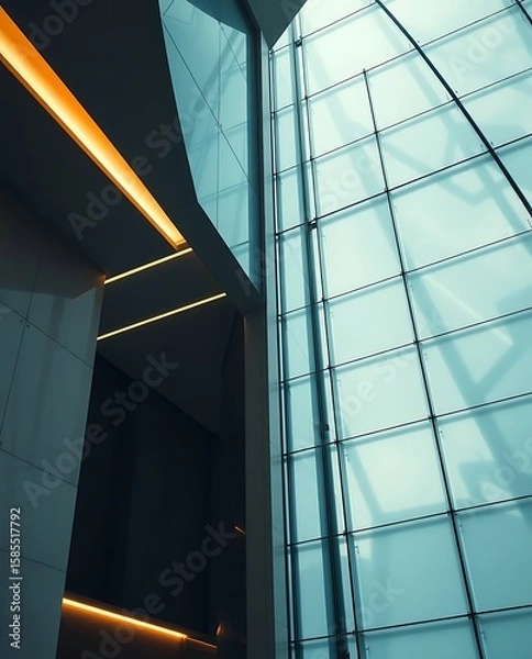 Obraz Modern Architectural Marvel: Glass Facade and Geometric Lines in Building Interior