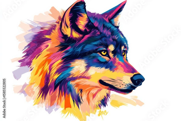 Obraz Colorful Wolf Illustration with Modern Abstract Style.