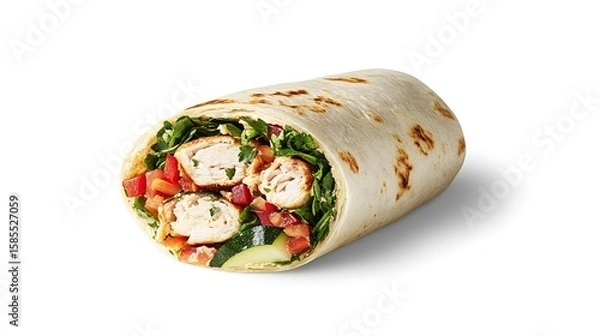 Fototapeta Turkey and hummus wrap with fresh veggies in a stylish cafe setting perfect for lunch