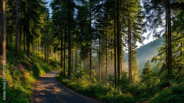 Fototapeta Serene Forest Path at Sunrise