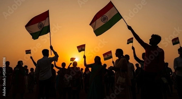 Obraz silhouette of a man with a flag