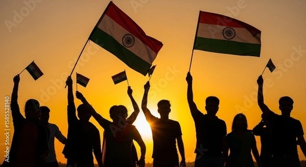 Obraz group of people with flag