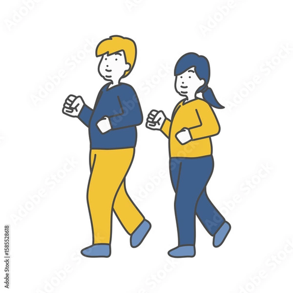 Obraz 若いぽっちゃり男女のウォーキングイラスト