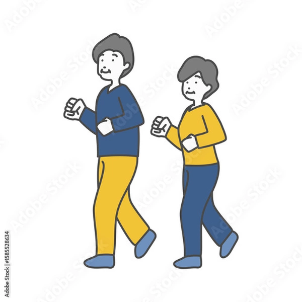 Obraz 痩せたシニア男女のウォーキングイラスト