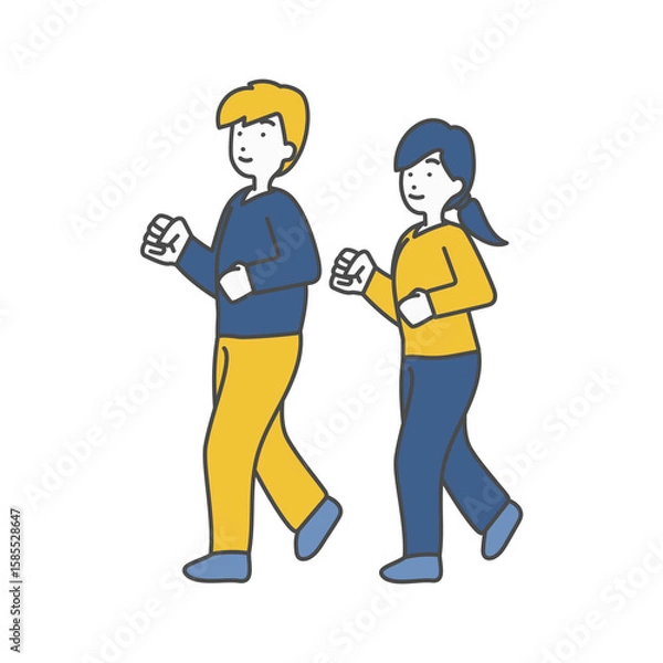 Obraz 痩せた若い男女のウォーキングイラスト