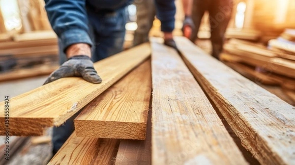 Obraz Skilled craftsman working diligently on a piece of wood creating detailed designs in a well-equipped workshop