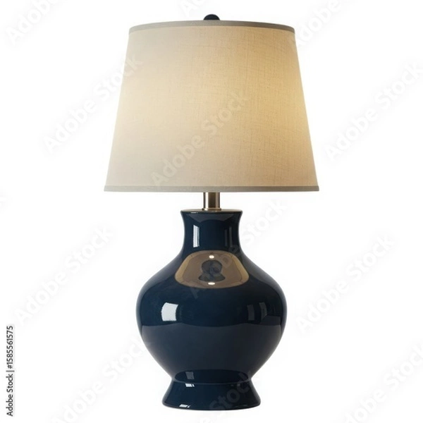 Fototapeta Elegant navy ceramic table lamp isolated on white background