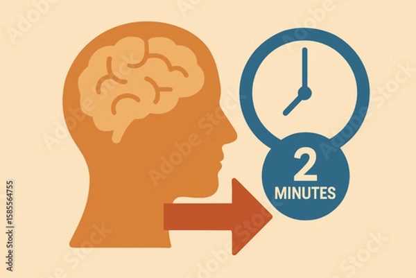 Fototapeta Flat illustration symbolizing the 2-minute rule for managing tasks efficiently