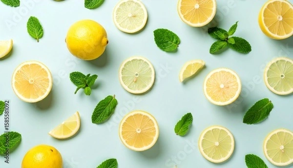 Fototapeta パステルの柑橘とミント