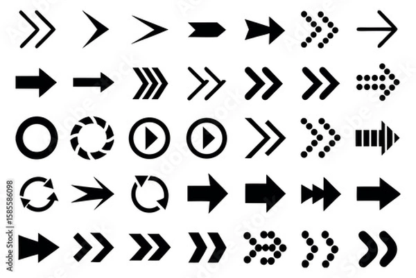 Fototapeta Collection of diverse black arrow icons and symbols on a white background