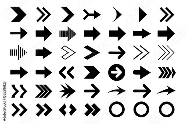 Fototapeta Collection of diverse black arrow icons and symbols on a white background