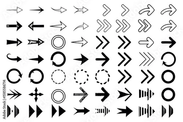 Fototapeta Collection of diverse black arrow icons and symbols on a white background