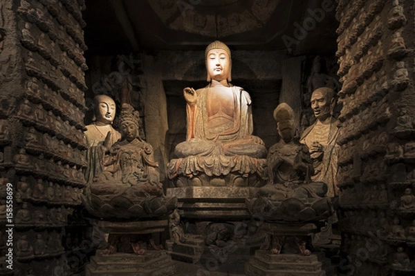 Obraz Kamienny Budda i relikwie z Zhongshan Grottoes Xian, Chiny