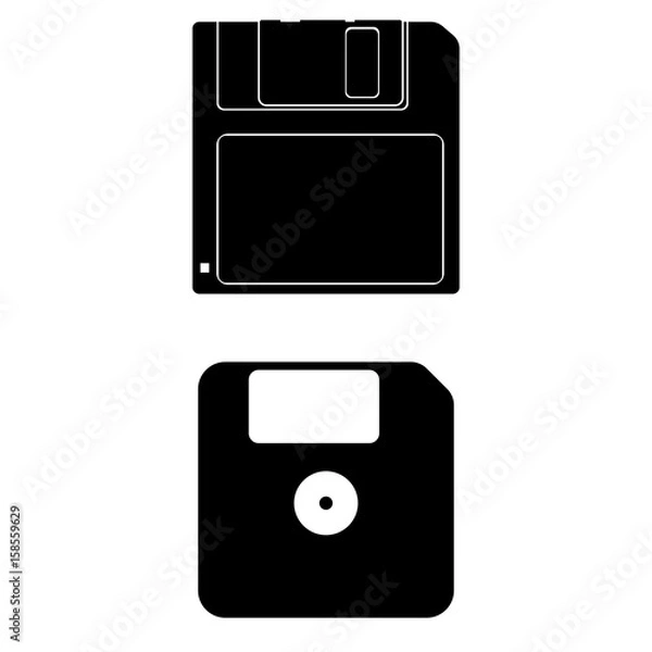 Obraz Set of 2 vectors. Pictogram floppy disk icon. Black icon on white background.