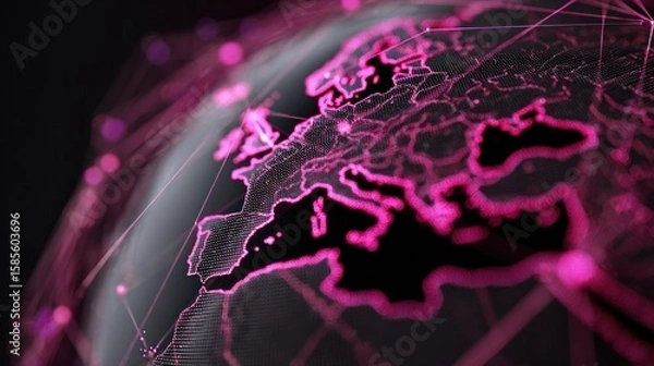 Obraz Europe, digital globe, pink lines, network
