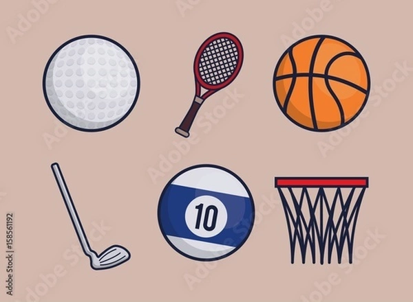Obraz sport equipment related icons over brown background colorful design vector illustration