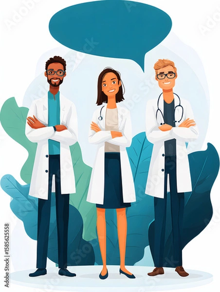 Fototapeta Medical Team Communication with Speech Bubbles – Vector Illustration