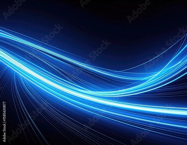 Fototapeta Abstract blue light waves on black background