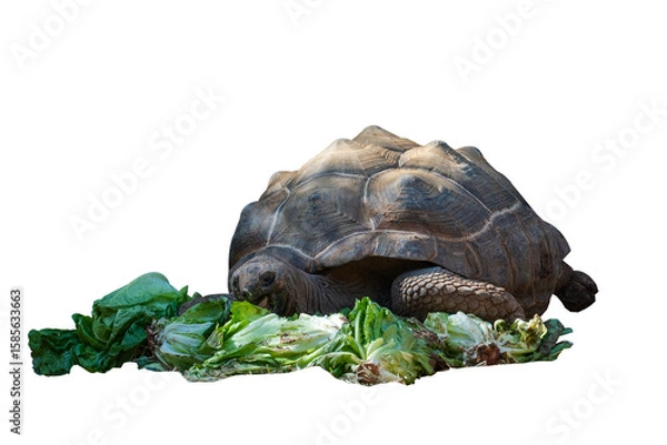 Obraz big african turtle eating cabbage on transparent background