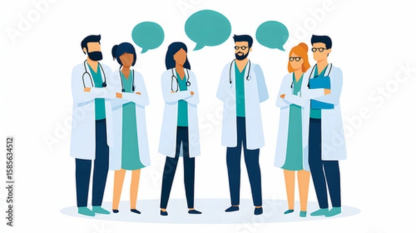 Fototapeta Medical Team Communication with Speech Bubbles – Vector Illustration