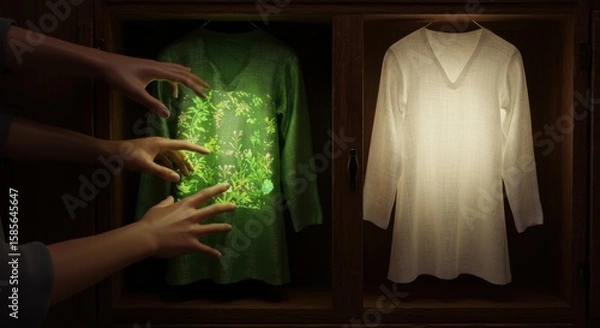 Fototapeta Mysterious Illuminated Garments: A Glimpse into Bio-Luminescent Fashion Technology