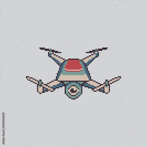 Fototapeta Pixel art illustration Camera Drones. Pixelated Flying Drone. Flying Photography video Camera Drones Equipment Icon pixelated for the pixel art game and icon for website and video game. old school ret