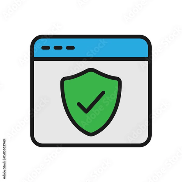 Fototapeta Vector illustration of a Web Security in solid line style isolated in white background. Modern and minimalist chart illustration