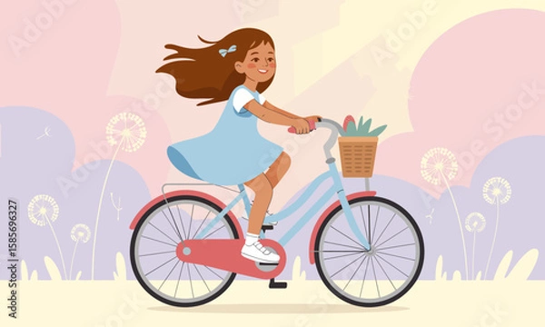 Fototapeta Girl Riding Bicycle: Springtime Joy