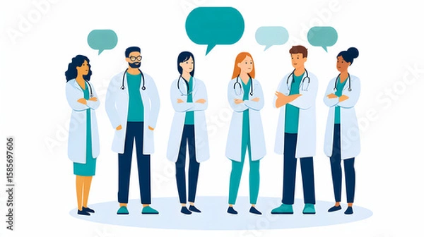 Fototapeta Medical Team Communication with Speech Bubbles – Vector Illustration
