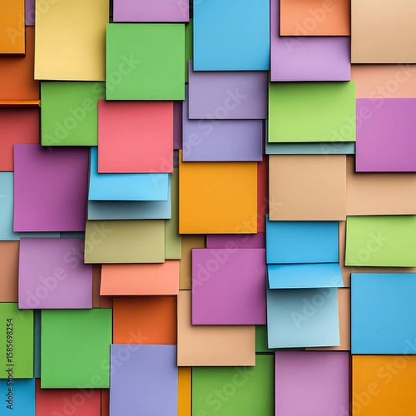 Fototapeta Colorful sticky notes pattern paper square office wall creative arrangement cheerful mood