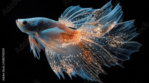 Obraz Vibrant betta fish with flowing fins, contrasted against a stark black backdrop