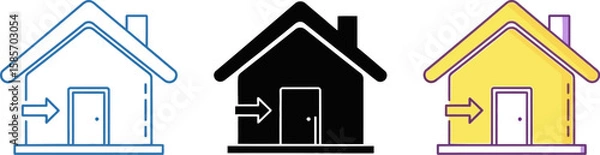 Fototapeta Three colorful house icons with arrows indicating entry into the door