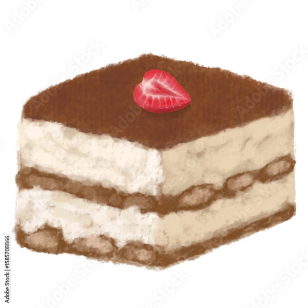 Obraz hand drawing of a piece of tiramisu cake on a transparent background