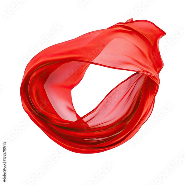 Fototapeta A vibrant, crimson fabric swirls in a dynamic, almost circular motion, its glossy surface reflecting light, creating a sense of fluidity and energy
