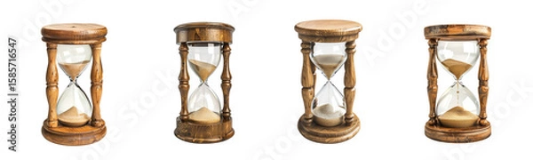 Fototapeta Wooden hourglasses with sand flowing, representing the passage of time transparent Generative AI
