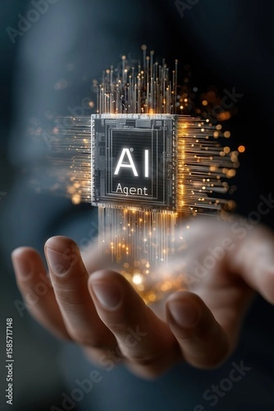 Fototapeta An AI agent acts as a virtual assistant, for support as an AGI artificial general intelligence representative symbolizing agentic robot autonomy, and humanoid superintelligence technology