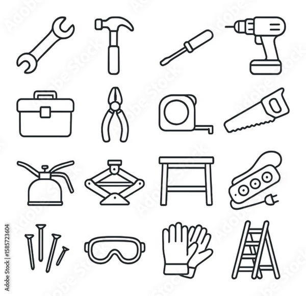 Fototapeta Cozy cafe icon collection. simple cafe elements, cup, chair, croissant, menu, plant, silhouette vector icons