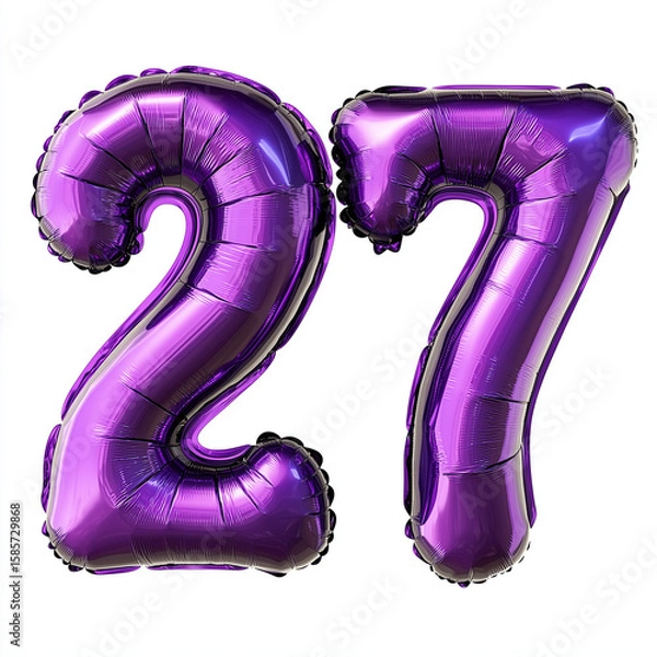 Obraz Purple foil number balloons 27 for birthday celebration  