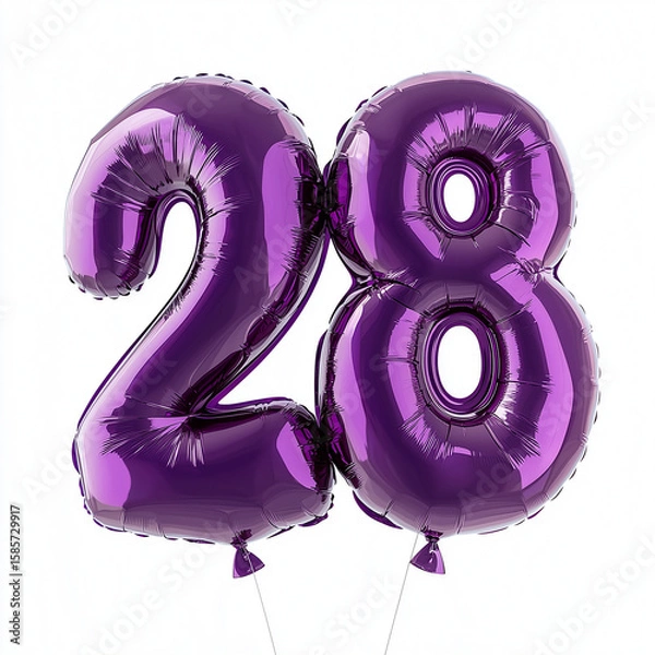 Obraz Purple foil number balloons depicting the number 28 for celebrations  