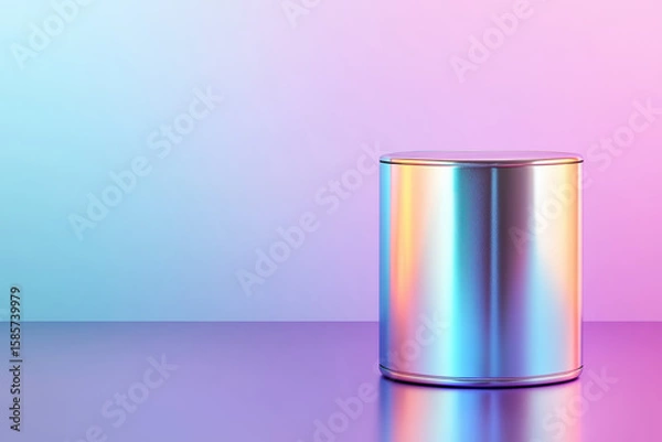 Fototapeta The glossy cylinder in this 3D render glows with iridescent gradients of hot pink, deep purple, and ultraviolet blue. Its bold design and vibrant colors create a strikingly futuristic visual.